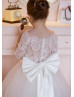 Elbow Sleeves Ivory Lace Tulle Flower Girl Dress